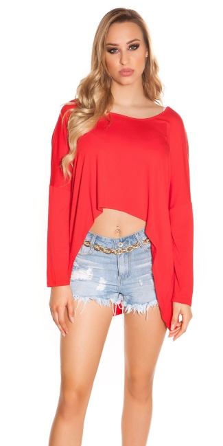 Trendy HighLow Oversize Crop Shirt Red